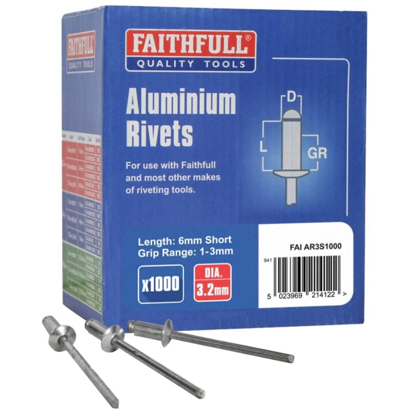 Faithfull - Aluminium Rivets 3.2 x 6mm Short Bulk Pack of 1000 FAIAR3S1000