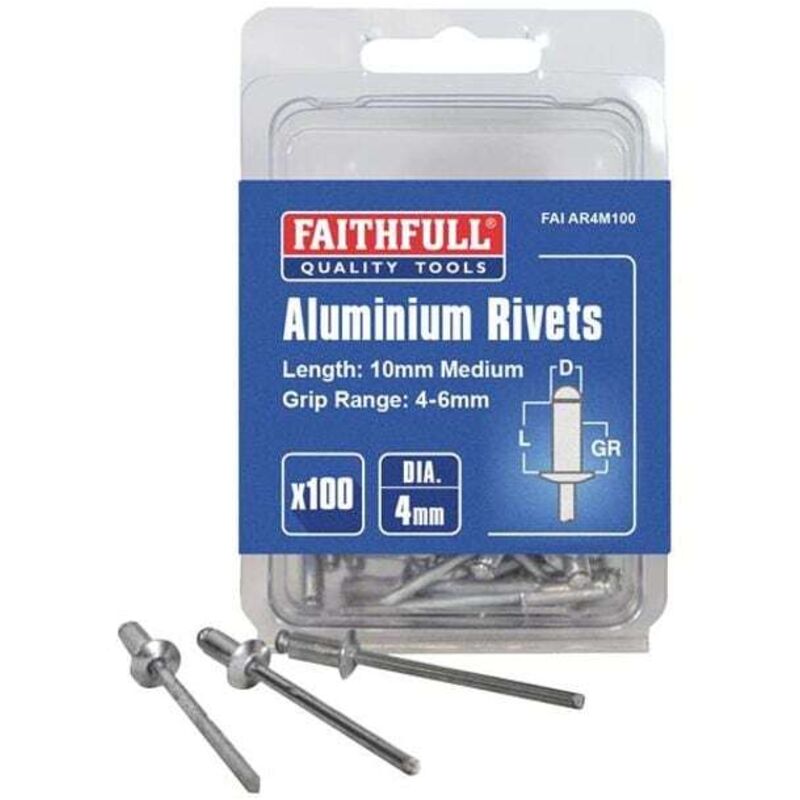Faithfull - Aluminium Rivets 4 x 10mm Medium Pre-Pack of 100 FAIAR4M100
