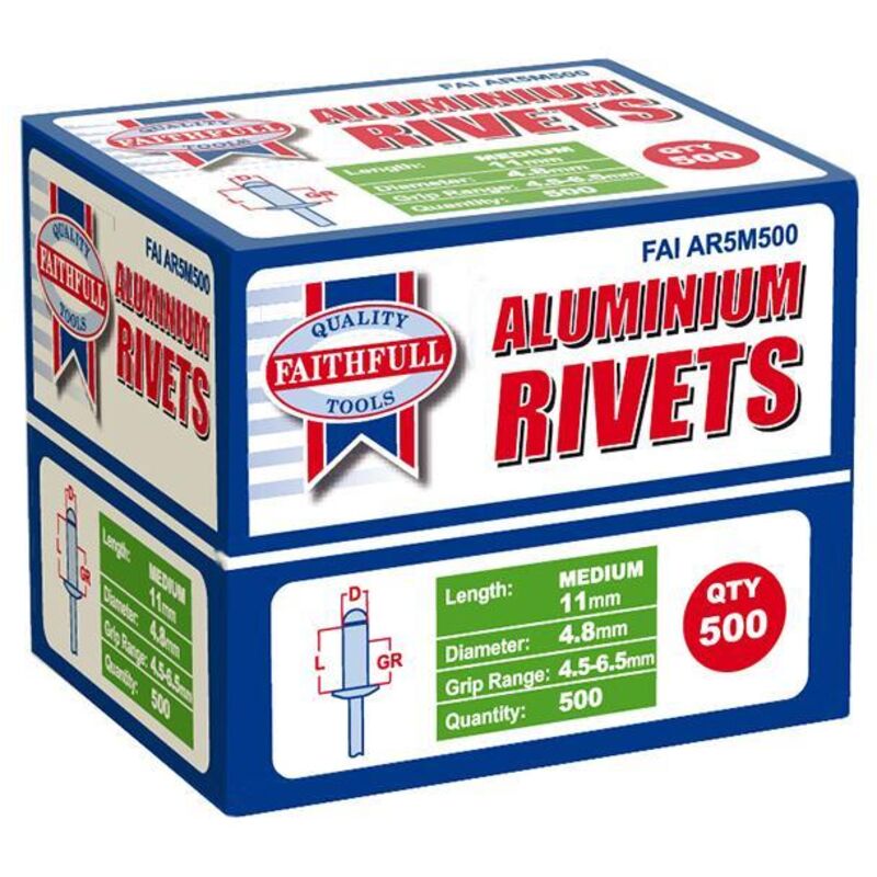 Faithfull - Aluminium Rivets 4.8 x 11mm Medium Bulk Pack of 500 FAIAR5M500