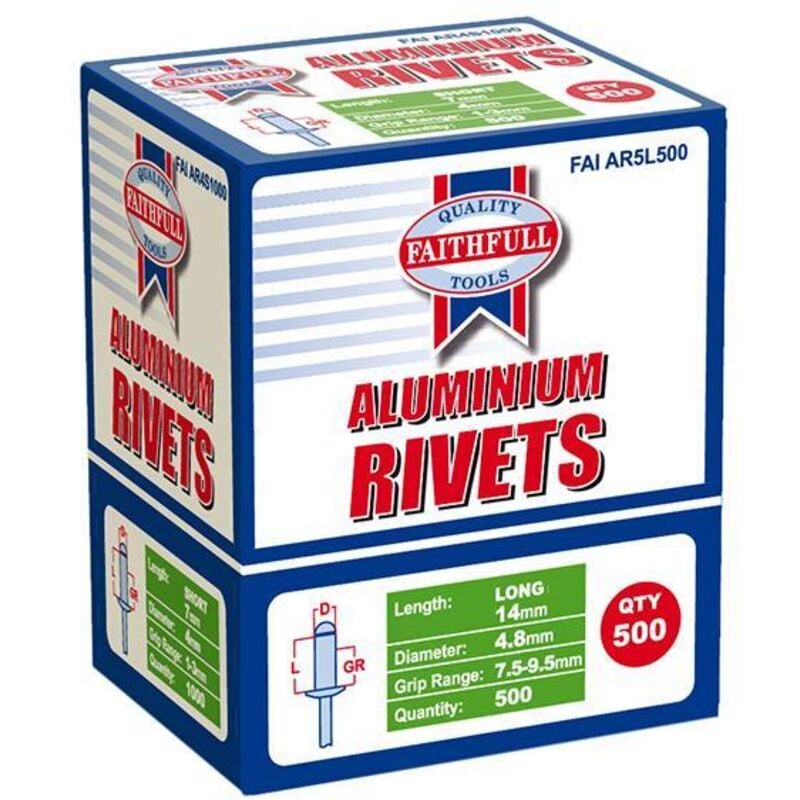 Faithfull - Aluminium Rivets 4.8 x 14mm Long Bulk Pack of 500 FAIAR5L500