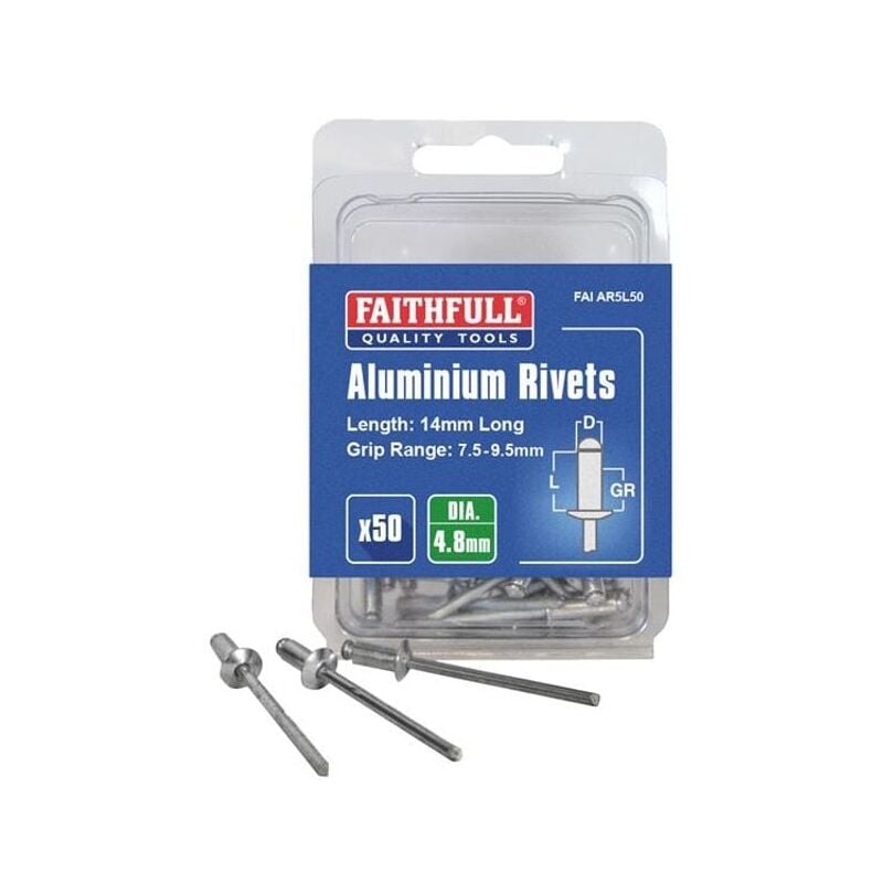 Faithfull - Aluminium Rivets 4.8 x 14mm Long Pre-Pack of 50 FAIAR5L50