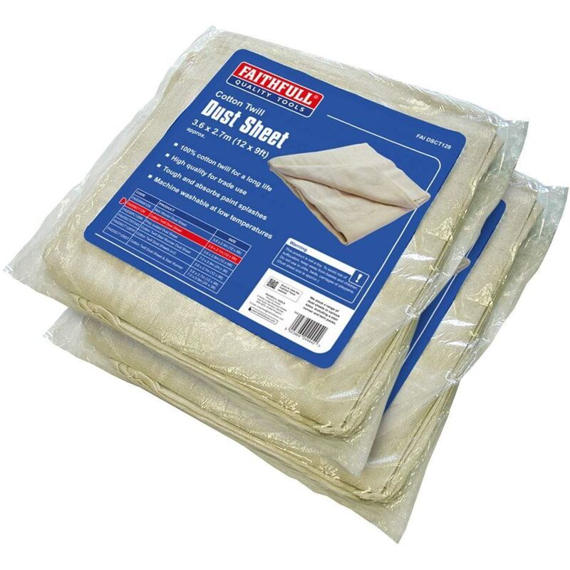 Faithfull - Cotton Twill Dust Sheet (Twin Pack) 3.6 x 2.7m FAIDSCT129TP