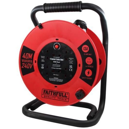 Faithfull - Open Cable Reel 240V 40m 13A 4 Socket (1.25mm Cable) FPPCR40240HD