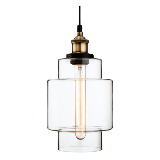 Firstlight Empire Industrial Style 17cm Pendant Light Stepped in Antique Brass and Clear Glass