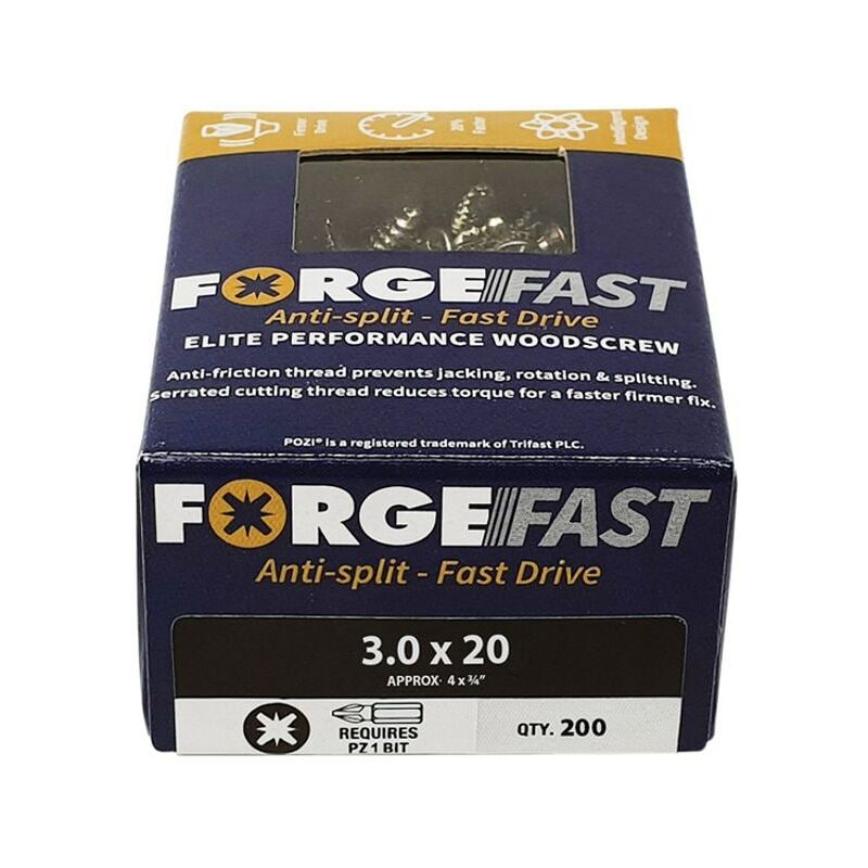 Forgefix - ForgeFast Pozi Compatible Elite Performance Wood Screw zy 3.0 x 20mm Bo