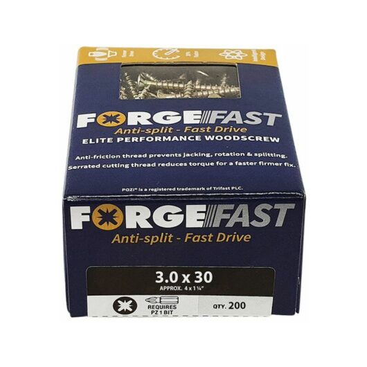 Forgefix - ForgeFast Pozi Compatible Elite Performance Wood Screw zy 3.0 x 30mm Bo