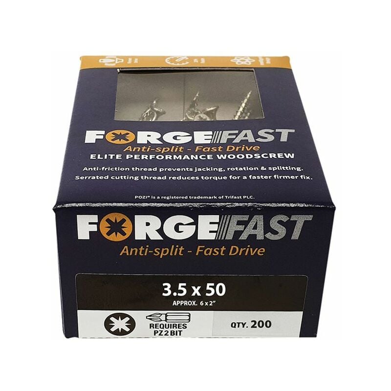Forgefix - ForgeFast Pozi Compatible Elite Performance Wood Screw zy 3.5 x 50mm Bo