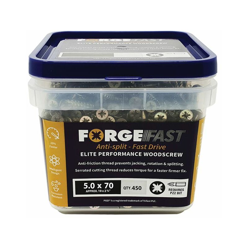 Forgefix - ForgeFast Pozi Compatible Elite Performance Wood Screw zy 5.0 x 70mm Tu