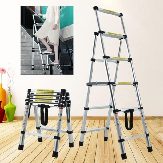 Heavy Duty Telescoping Ladder 4.5FT Aluminum Telescoping Ladder Collapsible Ladder with Handrails and Safety Lock Extension Multi-Purpose Step Ladder