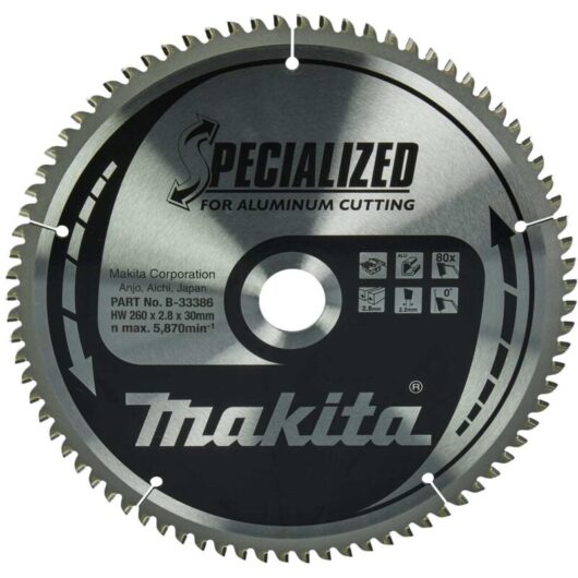 High-Performance Aluminum Carbide Blade for Makita Table Saws B-33386 - Specially Designed for Precise Cutting (260/30/80)