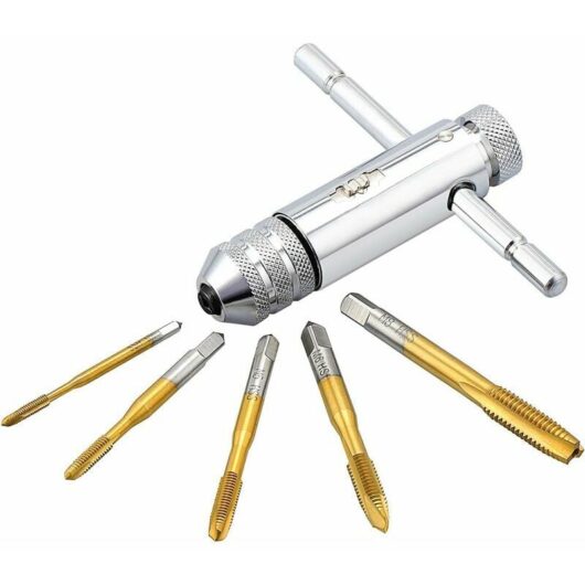 Hoopzi - Tap Wrench Set Adjustable t Handle Ratchet Tap Holder Thread Tapping Tools with 5PCS hss M3-M8 Metric Thread Tap