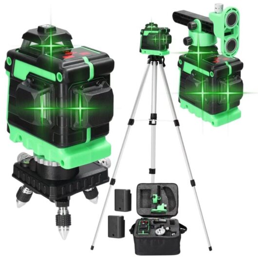 Ikodm - 360° Laser Level, 4D 12 Lines, Horizontal and Vertical Rotary Laser Tool, Self-Leveling Function, Rechargeable Battery, Tripod Stand.