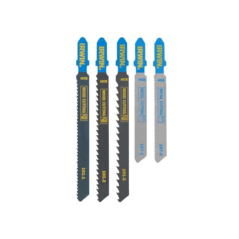 Irwin - T-Shank Jigsaw Blade Set 5 Piece hcs/hss 3 Metal 2 Wood IRWIW1014501