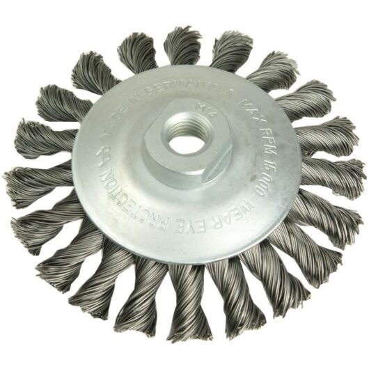 Lessmann Conical Knot Brush 100mm M14 Bore, 0.50 Steel Wire