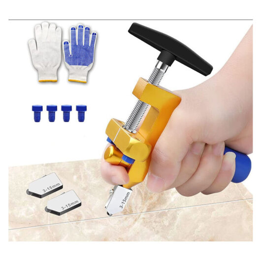 Linghhang - 2 in 1 Manual Tile Cutter, Professional Glass Cutter Kit, One-Handed Tile Cutter Hand Tool with 2 Tungsten Steel Blade Heads, 1 Pair of