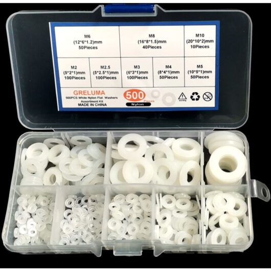 Longziming - 500 Pieces M2 M2.5 M3 M4 M5 M6 M8 M10 Nylon Plastic Washer Flat Washer Screw Bolt Assortment Kit, White
