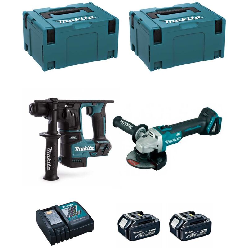 MAKITA Kit DLX2125TJ1B (DGA504 + DHR171 + 2 x 5,0 Ah + DC18RC + 2 x MAKPAC 3)