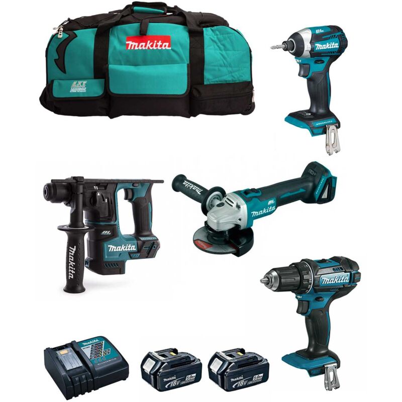 Makita - Kit 18V MSB4P2A (DHR171 + DGA504 + DDF482 + DTD154 + 2 x 5,0 Ah + DC18RC + Trolley)