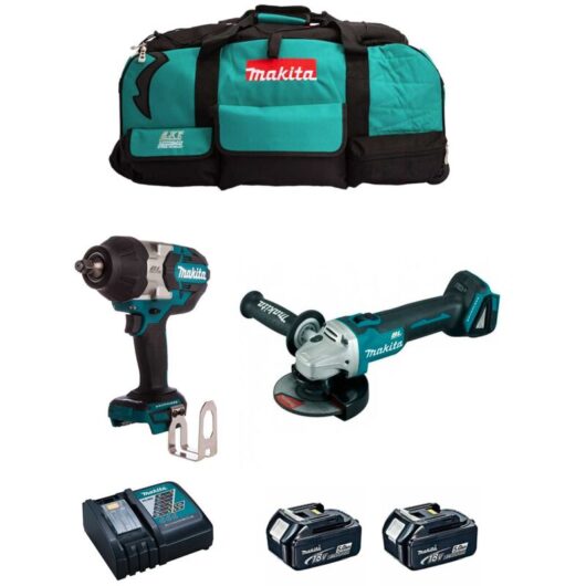Makita - Kit MK214 (DTW1002 + DGA504 + 2 x 5,0 Ah + DC18RC + LXT600)
