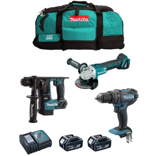 Makita - Kit MK306 (DHP482 + DHR171 + DGA504 + 2 x 5,0 Ah + DC18RC + LXT600)