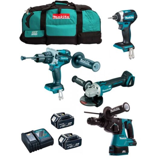 Makita - Kit MK403 (DHP481 + DHR243 + DGA504 + DTD154 + 2 x 5,0 Ah + DC18RC + LXT600)