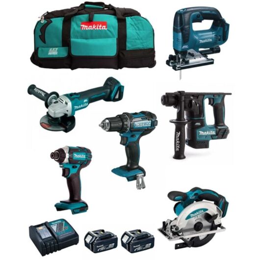Makita - Kit MK601 (DDF482 + DHR171 + DGA504 + DTD152 + DJV182 + DSS610 + 2 x 5,0 Ah + DC18RC + 2 x LXT600)