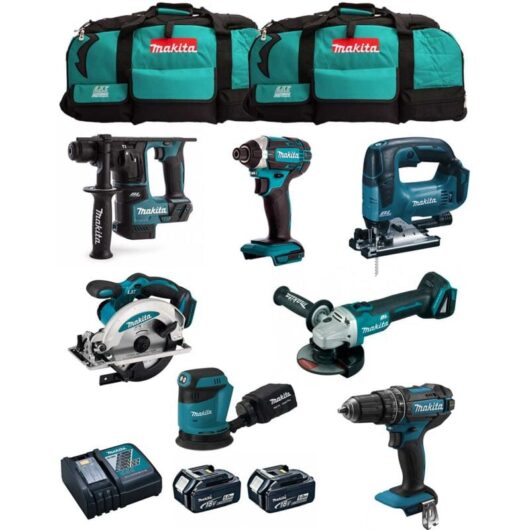 Makita - Kit MK702 (DDF482 + DHR171 + DGA504 + DTD152 + DJV182 + DSS610 + DBO180 + 2 x 5,0 Ah + DC18RC + 2 x LXT600)