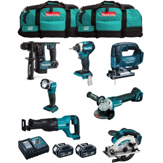 Makita - Kit MK703 (DHR171 + DGA504 + DTD154 + DJR186 + DJV182 + DSS610 + DML802 + 2 x 5,0 Ah + DC18RC + 2 x LXT600)