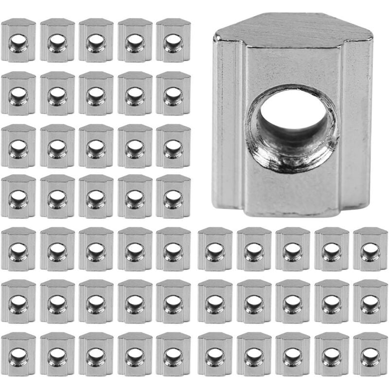 Memkey - Pack of 50 Sliding T-Nuts, European Standard, Nickel Plated Surface Carbon Steel for Aluminum Profiles (EU30-M6)