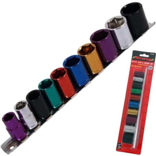Neilsen - 10pc Multi Coloured Metric Shallow Socket 10mm ? 19mm 6pt Set 3/8' Drive