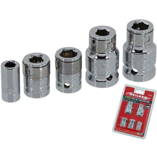 Neilsen 5pc Hex Socket Bit Holder Set Sockets 1/4" 3/8" 1/2" Drive 6mm - 10mm