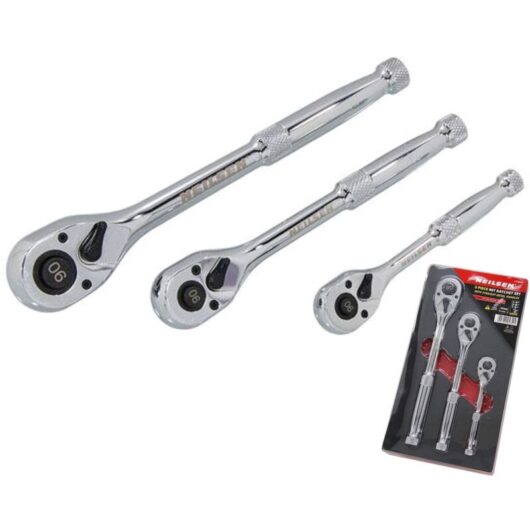 Neilsen Socket Ratchet Handle Set 1/4" 3/8" 1/2" 90T Set In EVA Foam 3pc