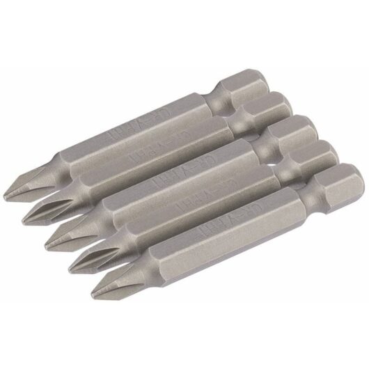 No.1 1/4 Hex. Cross Slot Insert Bit 50mm Long x 5 (64287) - Draper