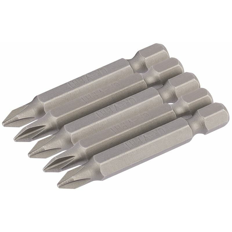 No.1 1/4 Hex. Cross Slot Insert Bit 50mm Long x 5 (64287) - Draper