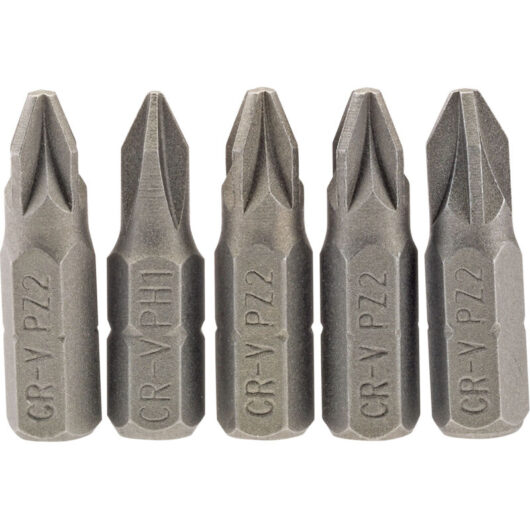 No.2 1/4 Hex. pz Type Insert Bit 25mm Long x 5 (64015) - Draper