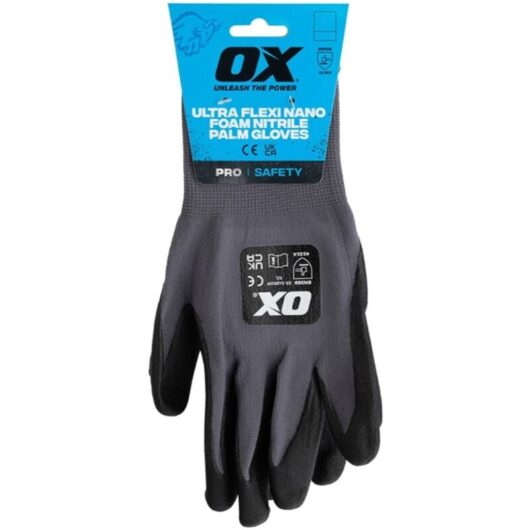 Ox Tools - Work Gloves size 9 - large Ultra Flexi Nano Foam Nitrile Palm Gloves