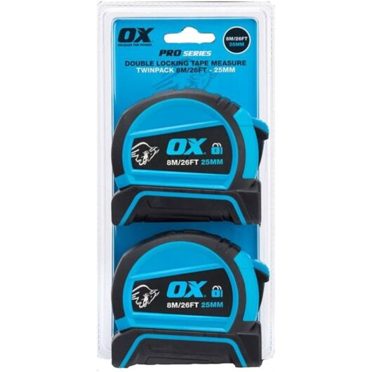 Ox Tools - ox Pro Tape Measures Dual Auto Lock Double Sided Tape Twin Pack 8m /26ft P505488