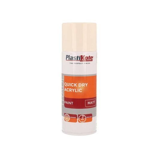 Plastikote - 440.0071015.076 Trade Quick Dry Acrylic Spray Paint Matt Magnolia 400ml PKT71015