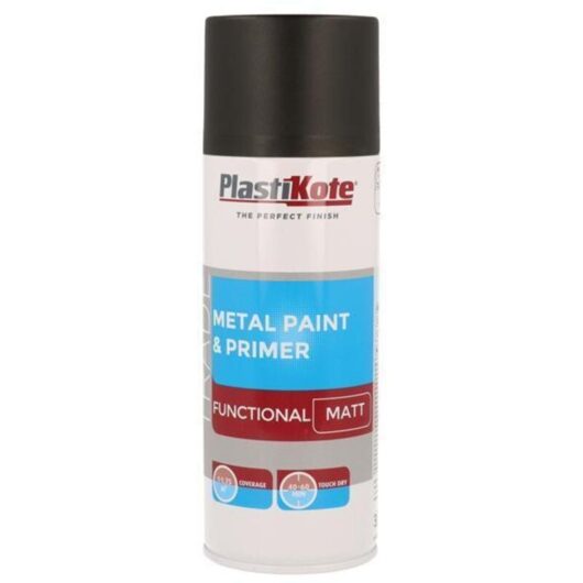 Plastikote - 440.0071023.076 Trade Metal Spray Paint & Primer Matt Black 400ml PKT71023