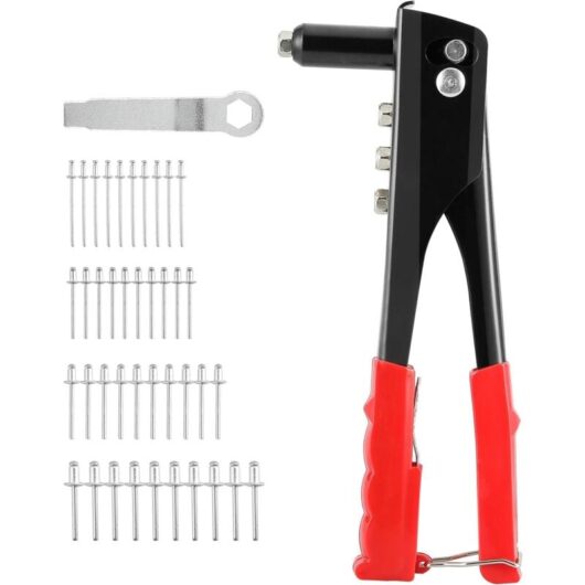 Riveting Tool Kit, Professional Pop Riveter with 4 Nozzle Adapters, 4 in 1 Hand Riveter Set with 100 Rivets