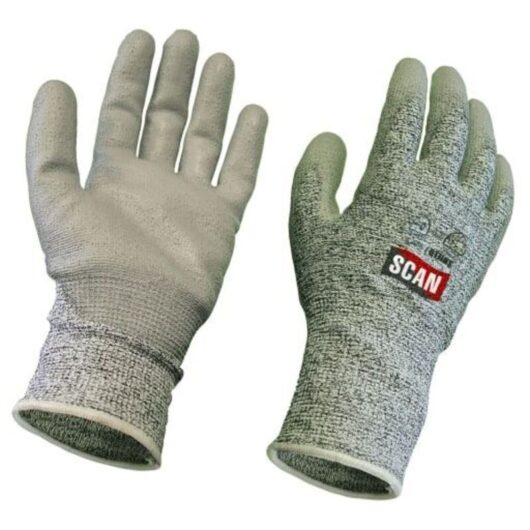 Scan - H3101-5 Grey pu Coated Cut 5 Gloves - Medium Size 8 SCAGLOCUT5M