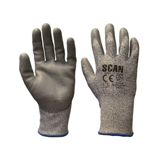 Scan - H3101-5 Grey pu Coated Cut 5 Gloves - xxl Size 11 SCAGLOCUT5XX