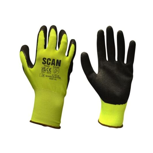 Scan - Hi-Vis Yellow Foam Latex Coated Gloves - m (Size 8) scaglolatym