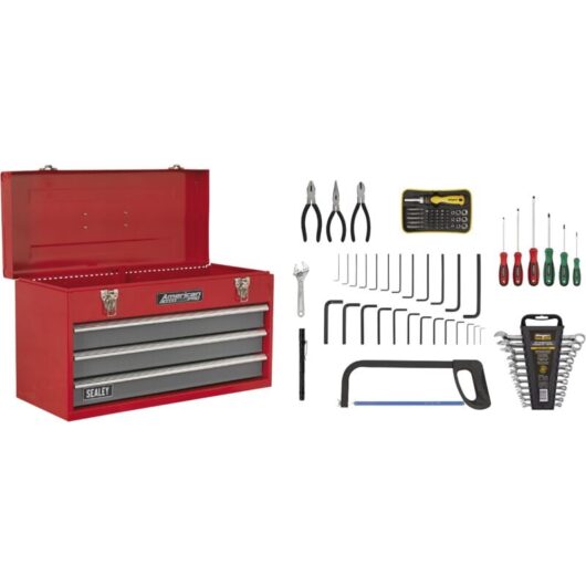 Sealey AP9243BBCOMBO American PRO® Tool Chest 3 Drawer with 93pc Tool Kit - Red/Grey