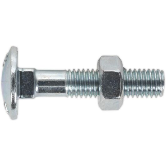 Sealey - CBN840 Zinc Plated Coach Bolt & Nut M8 x 40mm, din 603 - Pack of 50