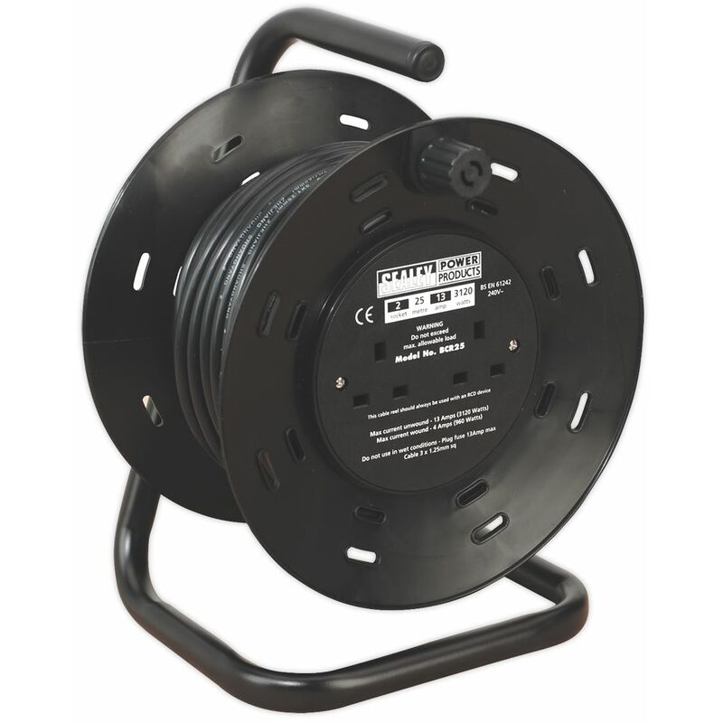 Sealey - Cable Reel 25m 4 x 230V 1.25mm Thermal Trip BCR25