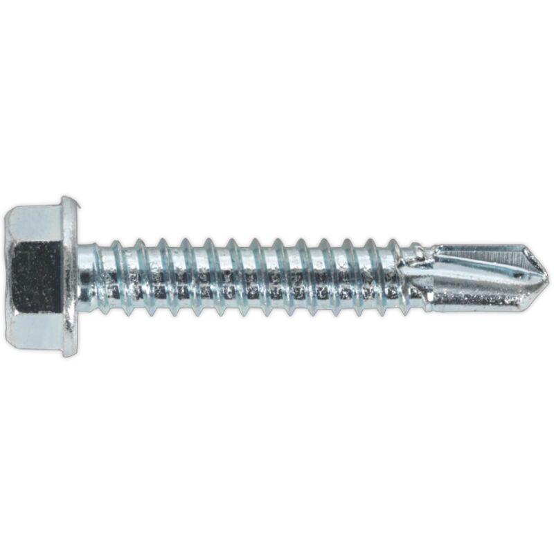Sealey - SDHX6338 Zinc Plated Self-Drilling Hex Head Screw 6.3 x 38mm - Pack of 100
