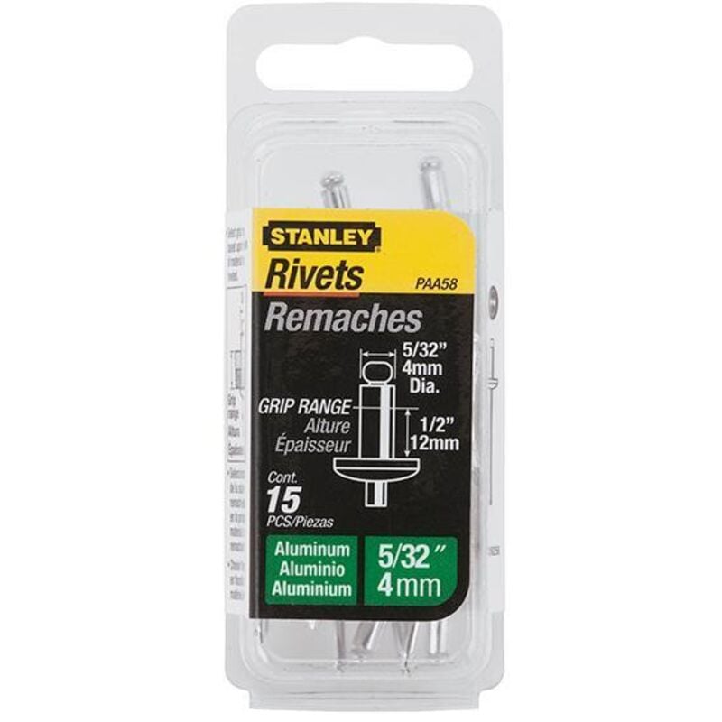Stanley - 1-PAA58T 1-PAA58 Aluminium Rivets Long 4 x 12mm Pack of 15 STA1PAA58