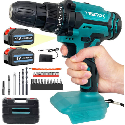 Teetok - Drills and combi drills, 21V Cordless Power Drill , Handheld Screwdriver Drill Set with 25+1 Torque Setting, 2x 5.5AH Li-ion