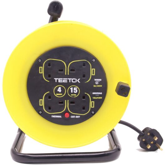 Teetok - Outdoor switches and sockets, 13A Electrical Extension Reel, 4 Sockets Cable Reel with Winding Handle 1200W/3120W Thermal Cut Out,